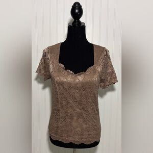 Daytrip Floral Lace Top Brown Stone Women’s Size Medium Whimsy Goth Fairy Boho